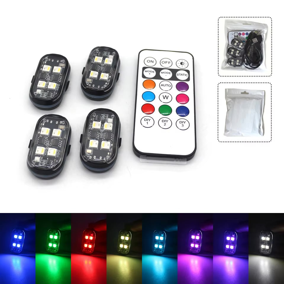 RGB Car Interior LED Lights- 4 Piece Ambient Lighting Kit with Remote