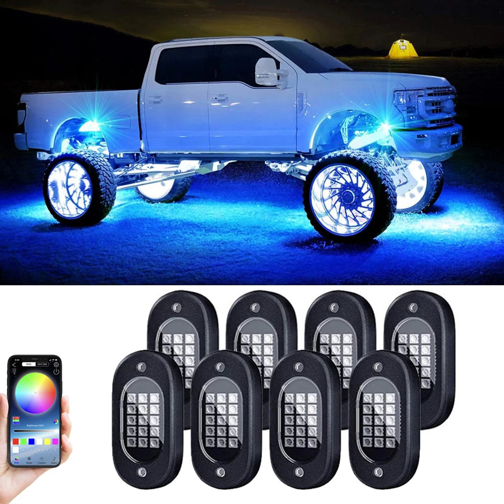 RGB Car Underglow LED Lights – App-Controlled 12V Underbody & Rock Lights