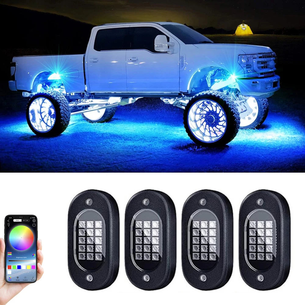 RGB Car Underglow LED Lights – App-Controlled 12V Underbody & Rock Lights